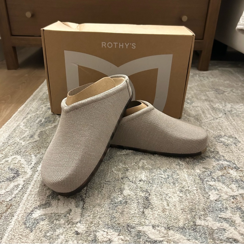 Rothy's Neutral Knit Slip-On Clog Mules - Light Beige